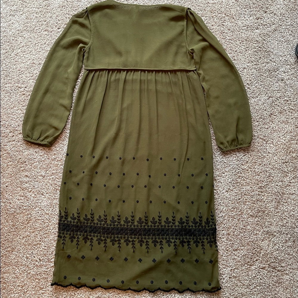 Topshop | Olive/Army Green w/ Back Embroidered detail Midi Dress | Size 4 - Picture 6 of 10